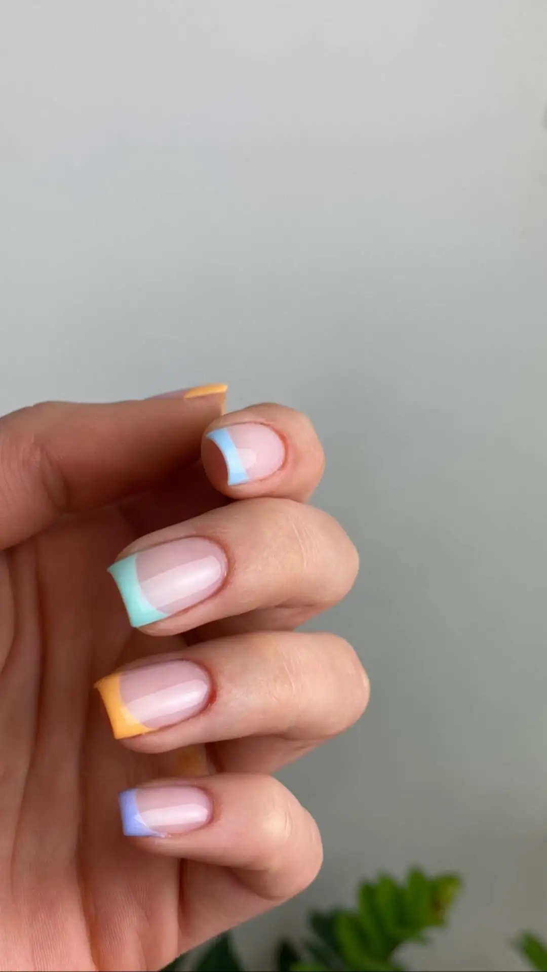 Colourful French manicure on short nails – tips in shades of blue, mint and yellow – Nails by Korzeniowska, Ursynów, Warszawa